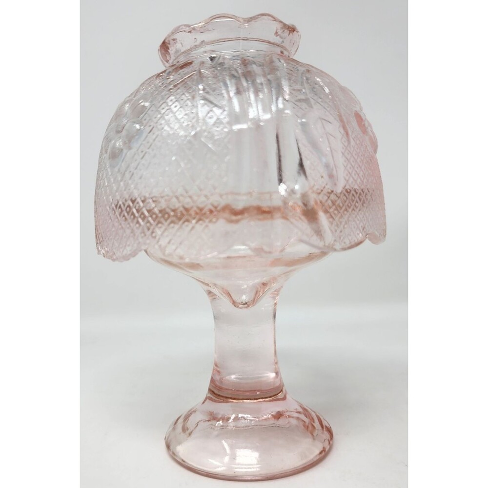 Indiana Glass Fairy Lamp Pink Peach Tiara Vintage Depression Floral Panel 5.5"